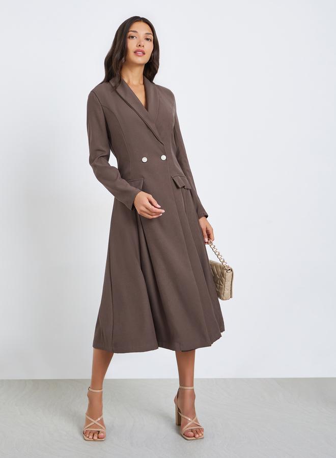 Styli Women Brown Long Sleeves Blazer Midi Dress - Image 1