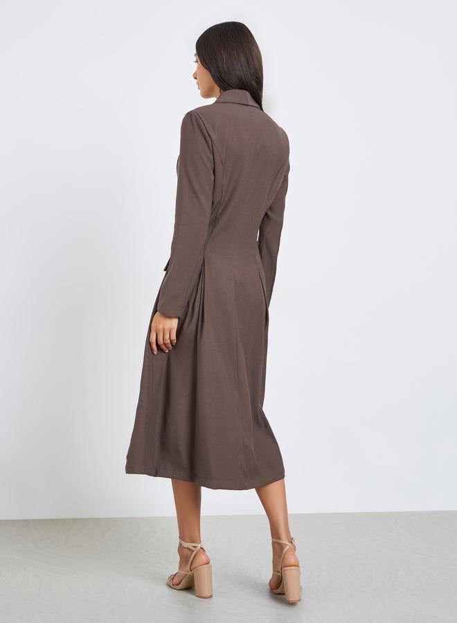 Styli Women Brown Long Sleeves Blazer Midi Dress - Image 5