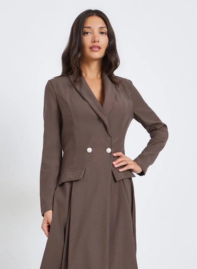 Styli Women Brown Long Sleeves Blazer Midi Dress