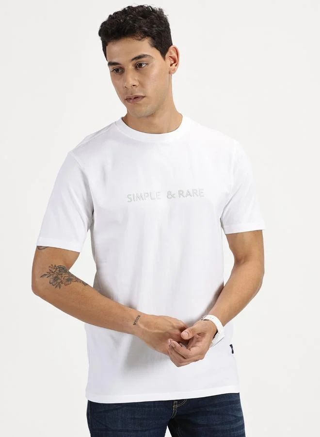 Simple And Rare Simple And Rare Men White Slogan Print Short Sleeve T-Shirt
