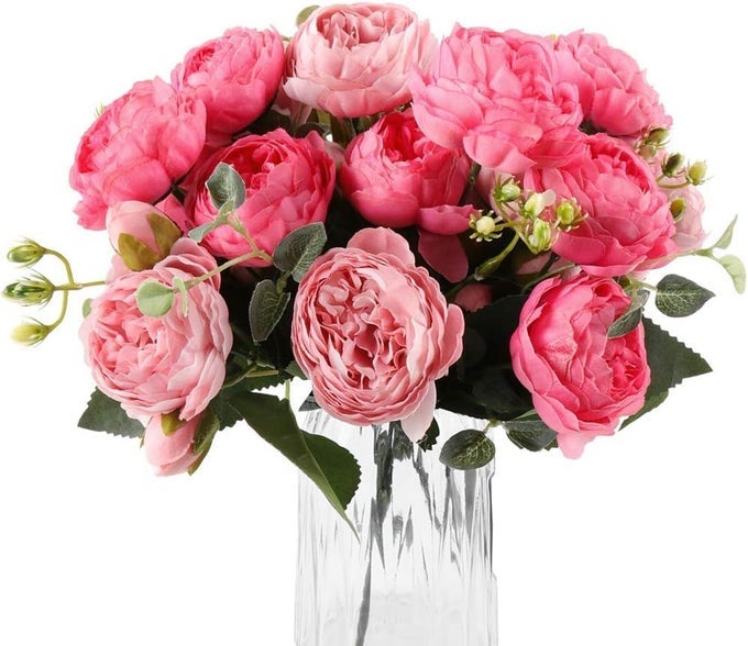 4 Bunches Peony Artificial Flowers Pink Flowers Silk Peonies Bouquet Fake Flowers Bride Bouquet for Wedding Party Home Decor Table Centerpieces Flower Arrangement