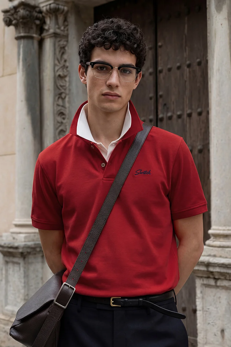 سنيتش Red Solid Half Sleeve Regular Fit Casual T-Shirt