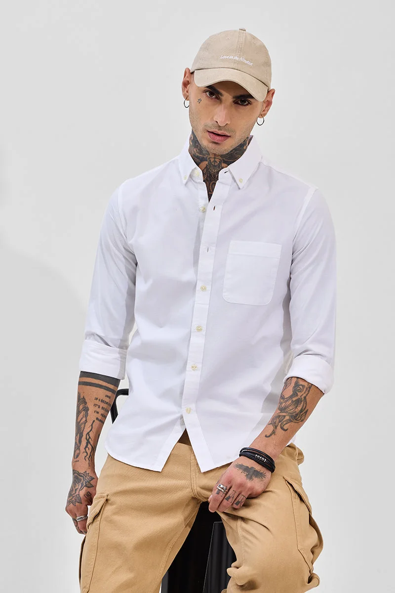 SNITCH Core Lab White Button Down Slim Fit Shirt