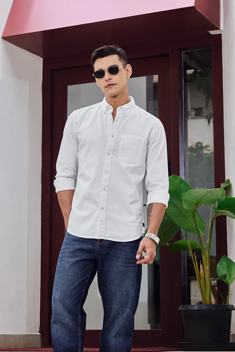 SNITCH Core Lab White Button Down Slim Fit Shirt