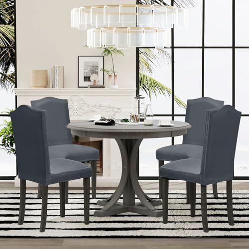 Sufdari Dining Room Chair Covers Set of 4 Gray NonSlip Spandex Stretch Dining Chair Slipcovers for Dining Room Hotel Extra Large - Image 3