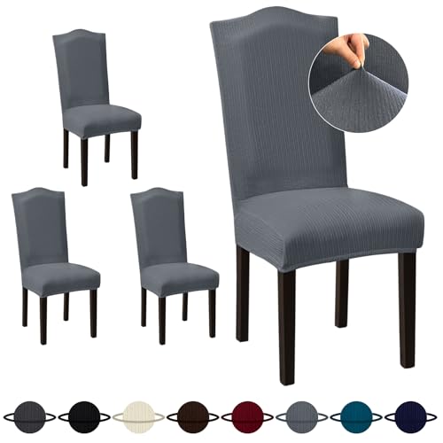 Sufdari Dining Room Chair Covers Set of 4 Gray NonSlip Spandex Stretch Dining Chair Slipcovers for Dining Room Hotel Extra Large - Image 1