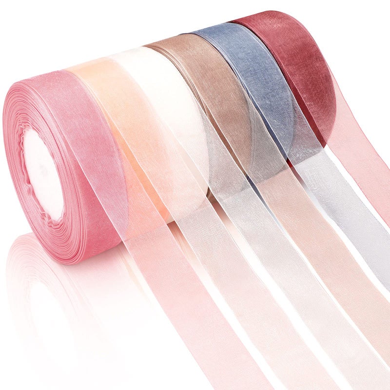 Shappy 6 Rolls Organza Ribbon Sheer Chiffon Ribbon Bulk for Wrapping Decorating Valentine Wedding Birthday Bouquet Garland(50 Yard Each Roll,Popular Color) - Image 1
