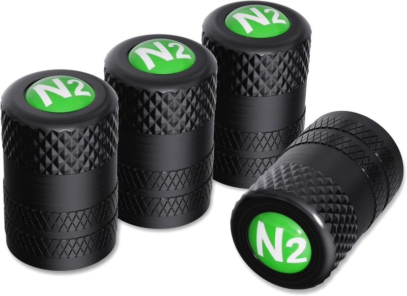 CKAuto 4 Pcs Aluminum Tire Valve Stem Caps with N2 Nitrogen Logo, Universal Stem Covers for Cars, SUVs, Bike and Bicycle, Trucks, Motorcycles | TPMS Safe | Corrosion Resistant | Dust Proof, Black - Image 1