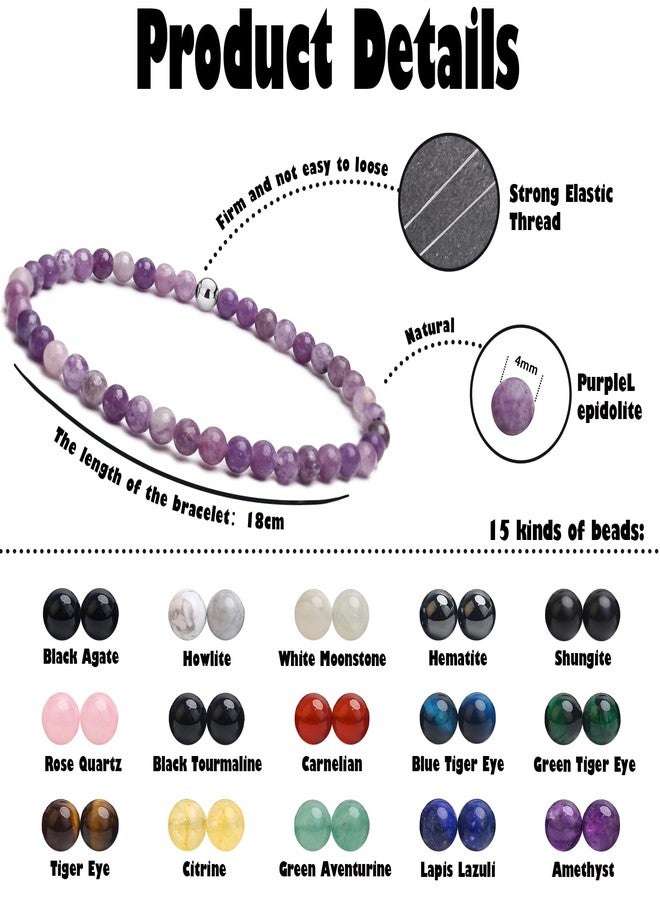 BONNY BOXX 4mm Natural Stretch Purple Lepidolite Bracelet for Unisex, Handmade Elastic Healing Crystal Gemstone Bracelet Yoga Stress Relief Gift for Men Women - Image 2