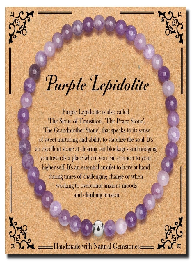 BONNY BOXX 4mm Natural Stretch Purple Lepidolite Bracelet for Unisex, Handmade Elastic Healing Crystal Gemstone Bracelet Yoga Stress Relief Gift for Men Women - Image 1