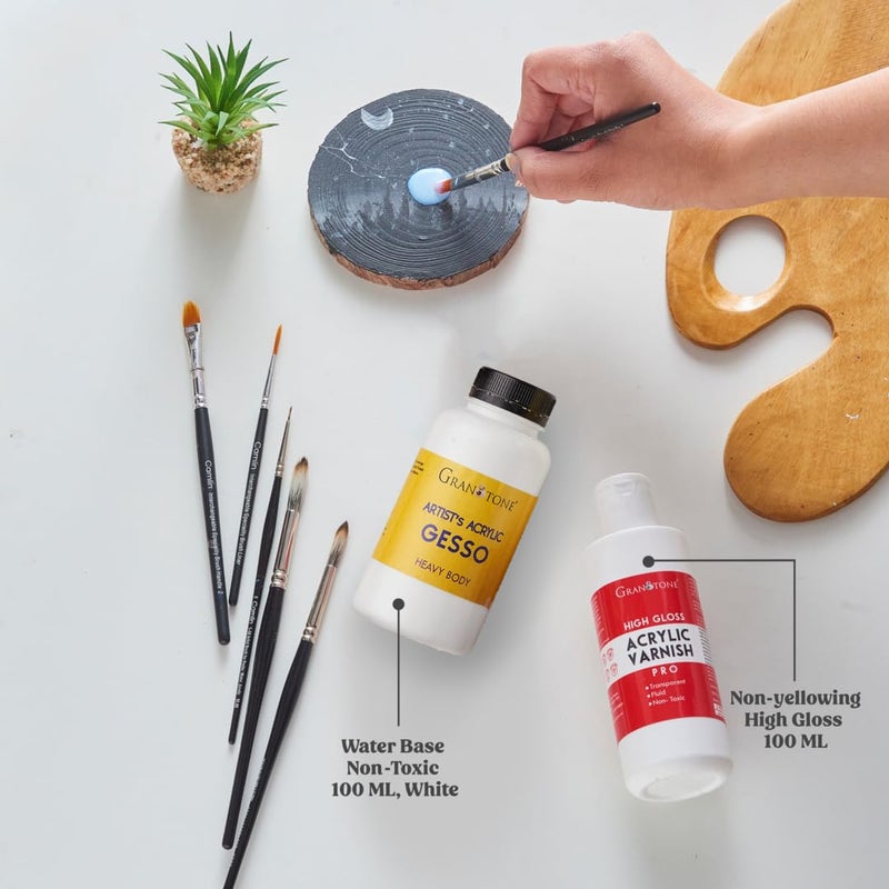 Granotone مجموعة جيسو أكريليك أبيض 100 مل وورنيش لامع عالي 100 مل من جراناتون - مستلزمات فنية متميزة للفنانين - مثالية لتحضير القماش وإضافة اللمعان - تجفيف سريع وتشطيب متين - Image 3