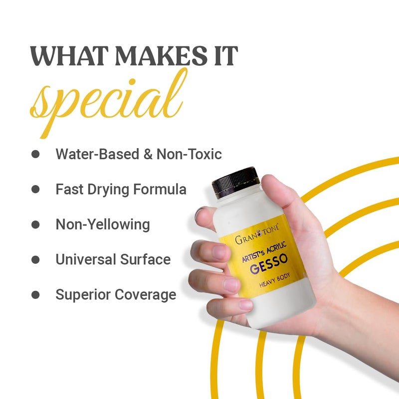 Granotone مجموعة جيسو أكريليك أبيض 100 مل وورنيش لامع عالي 100 مل من جراناتون - مستلزمات فنية متميزة للفنانين - مثالية لتحضير القماش وإضافة اللمعان - تجفيف سريع وتشطيب متين - Image 4