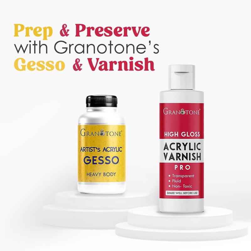 Granotone مجموعة جيسو أكريليك أبيض 100 مل وورنيش لامع عالي 100 مل من جراناتون - مستلزمات فنية متميزة للفنانين - مثالية لتحضير القماش وإضافة اللمعان - تجفيف سريع وتشطيب متين - Image 2