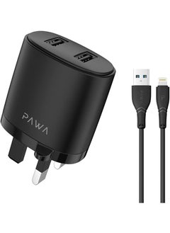 Pawa Auto-ID Wall Charger 2.4A UK with Lightning Cable / Portable & Elegant / UK Plug design / Wide compatibility - Black  - Image 1