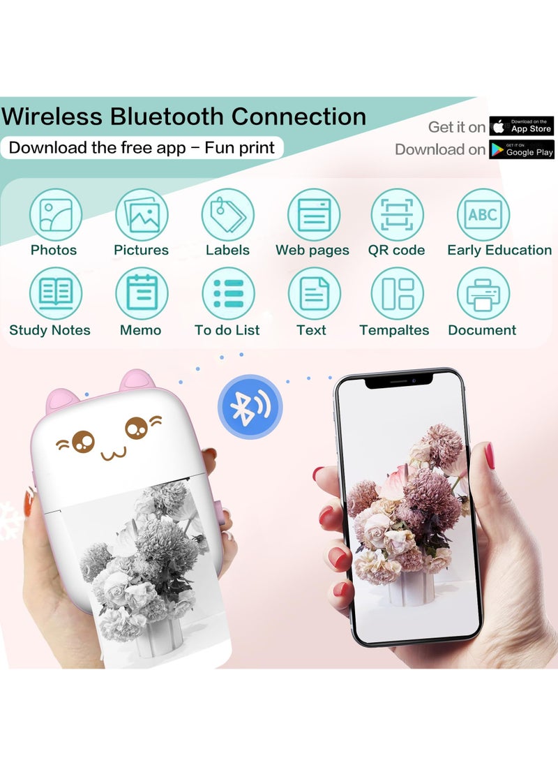 General Mini Printer Portable, Inkless Sticker Printer with 8 Paper Rolls, Bluetooth Wireless Mini Thermal Printer, Compatible with iOS + Android Journal, Memo, Photo, Print Gift for Kids  - Image 2