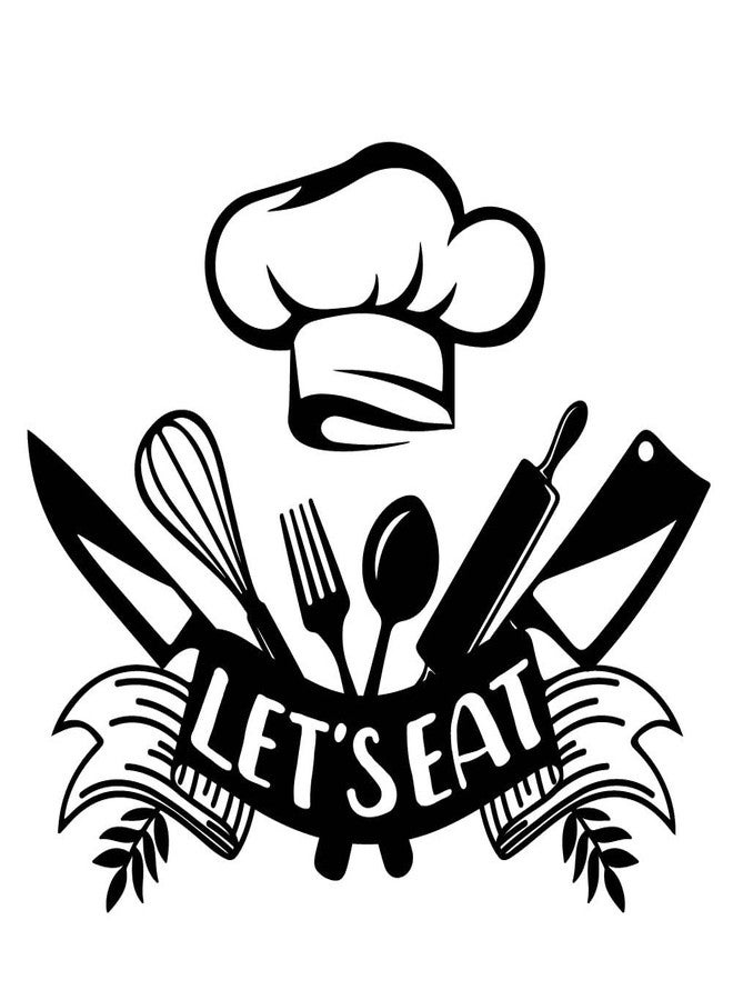 SUPERDANT Let's Eat Cutlery Wall Sticker Kitchen Restaurant Decals Vinyl Art Decor Let's Eat Wall Stickers Decals for Home Kitchen Dining Room Decoration Black - Image 3