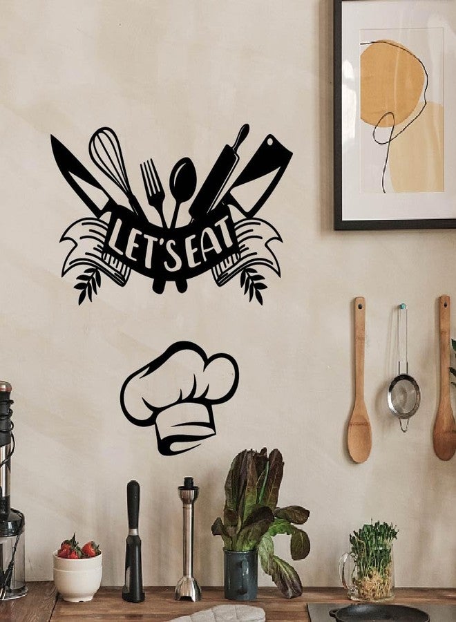 SUPERDANT Let's Eat Cutlery Wall Sticker Kitchen Restaurant Decals Vinyl Art Decor Let's Eat Wall Stickers Decals for Home Kitchen Dining Room Decoration Black - Image 5