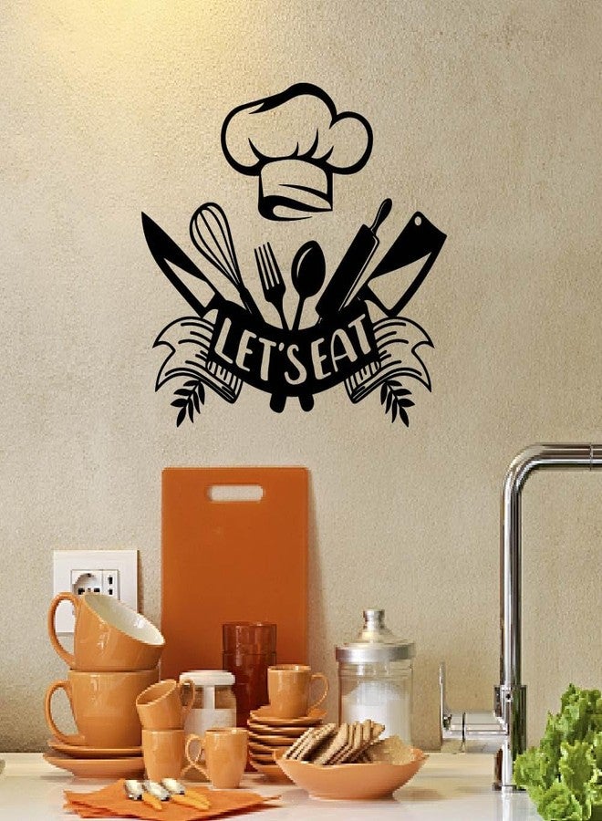 SUPERDANT Let's Eat Cutlery Wall Sticker Kitchen Restaurant Decals Vinyl Art Decor Let's Eat Wall Stickers Decals for Home Kitchen Dining Room Decoration Black - Image 4