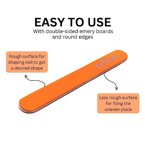 TRITON Professional Double Sided Nail Filer/Emery Board/Buffer/Polisher, Reusable Hard File Washable Manicure Pedicure Tool for Home and Salon, Orange - Image 4