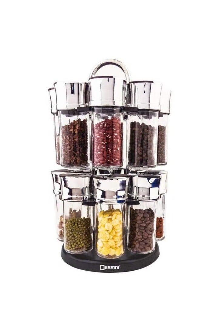 ديسيني طقم برطمان توابل زجاجي 16 قطعة فضي / شفاف 20x32x30 سم