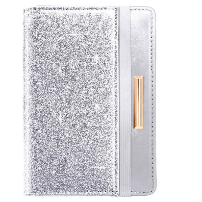Coco Rossi Passport Holder Cover Women's Travel Wallet RFID Blocking Cute Slim Passport Wallet with Elastic Band, Silver - Image 1