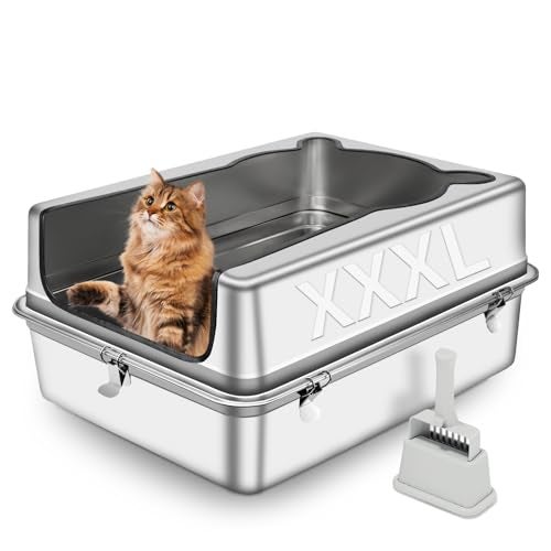 Bartuke Extra Large Stainless Steel Cat Litter Box, 27.5" L x 19.7" W x 12" H XXXL Semi Enclosed Removable Metal Litter Tray with High Sided Enclosure, Scoop, Anti-Leakage, Non-Sticky, Easy Cleaning - Image 1