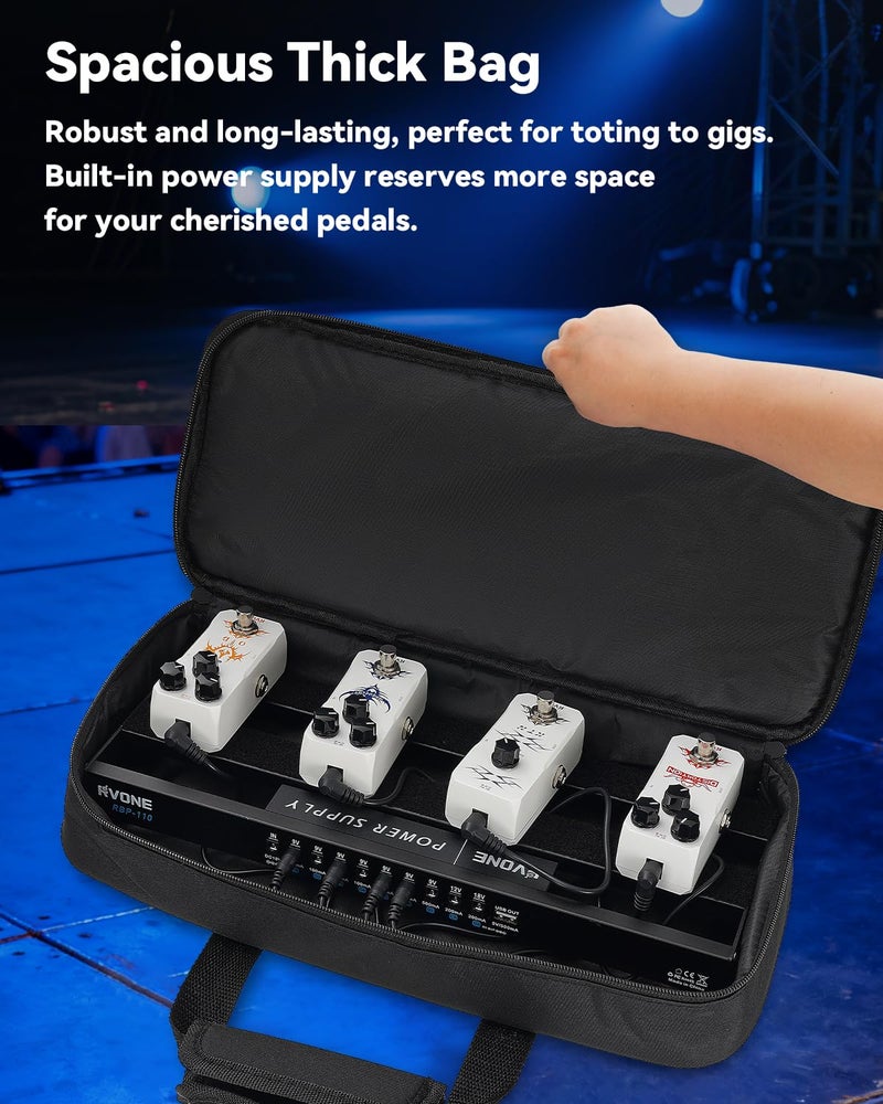 RVONE Guitar Pedal Board with Power Supply, 10 Isolated Outputs Aluminum Alloy Portable Board with Bag, Compact Mini Powered Pedalboard for Guitar Effects (14.5"x5.2", Black) - Image 5