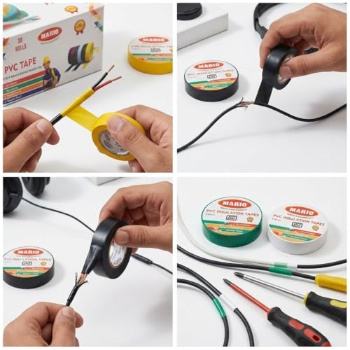 Mario PVC Insulation Electrical Tape – Multicolour Pack of 30 | 15mm x 6M | Strong Adhesion & Durable Electrical Tape - Image 2
