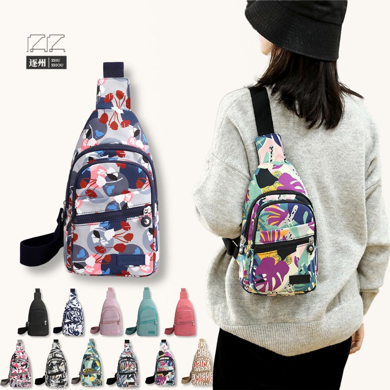 Women's Lightweight Multi-Layer Chest Bag Crossbody Waistpack with Print - Image 1