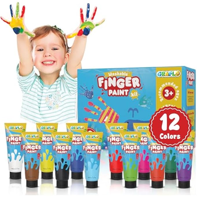 WASHABLE FINGER PAINT FOR TODDLERS, 12 NON-TOXIC VIBRANT COLORS, 50ML TUBES, SAFE BABY HAND AND FOOT PAINT, MESS-FREE ART SUPPLIES FOR KIDS, IDEAL PRESCHOOL LEARNING GIFT FOR AGES 1-6 - Image 1