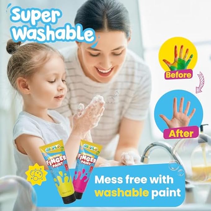 WASHABLE FINGER PAINT FOR TODDLERS, 12 NON-TOXIC VIBRANT COLORS, 50ML TUBES, SAFE BABY HAND AND FOOT PAINT, MESS-FREE ART SUPPLIES FOR KIDS, IDEAL PRESCHOOL LEARNING GIFT FOR AGES 1-6 - Image 3