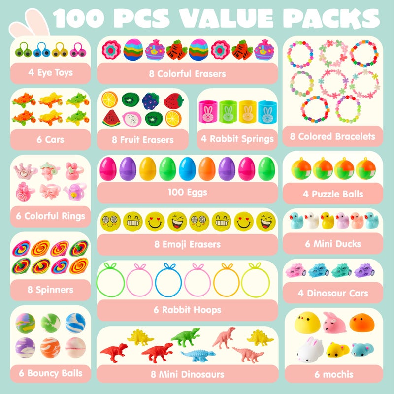 JOYIN 100Pcs Prefilled Easter Eggs with Assorted Toys, Prefilled Easter Eggs with Toys, Easter Basket Stuffers for Kids, Easter Egg Hunt, Toddler Easter Basket Stuffers - Image 2