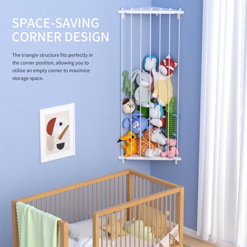 Befayoo Stuffed Animal Storage Toy Organizer(Patented) - Corner Stuffed Animal Holder Length Adjustable - Stuffed Animal Wall Storage for Nursery Playroom Bedroom Kids Room Decor(White) - Image 5