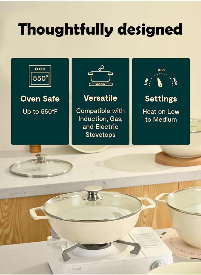 X spring 10-piece Granite Non-stick Cookware Set, 100% PFOA/PFO Free, 24/26/28/30cm Deep Stockpot + 28cm Shallow Stockpot, Scald-proof Handle and Tempered Glass Lid, Multi-person Cooking Kitchenware (White)  - Image 3