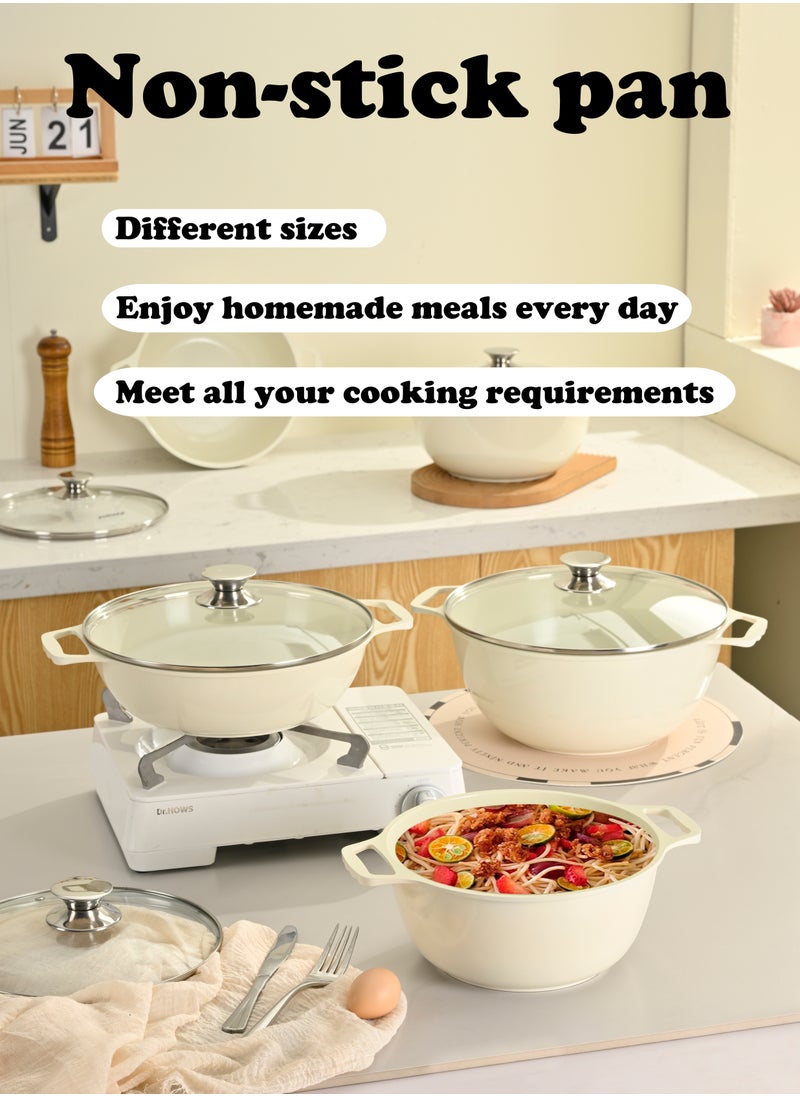 X spring 10-piece Granite Non-stick Cookware Set, 100% PFOA/PFO Free, 24/26/28/30cm Deep Stockpot + 28cm Shallow Stockpot, Scald-proof Handle and Tempered Glass Lid, Multi-person Cooking Kitchenware (White)  - Image 2
