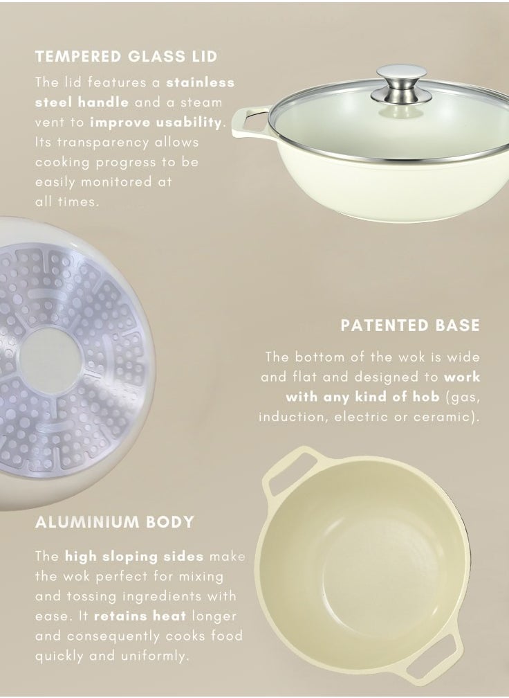 X spring 10-piece Granite Non-stick Cookware Set, 100% PFOA/PFO Free, 24/26/28/30cm Deep Stockpot + 28cm Shallow Stockpot, Scald-proof Handle and Tempered Glass Lid, Multi-person Cooking Kitchenware (White)  - Image 5