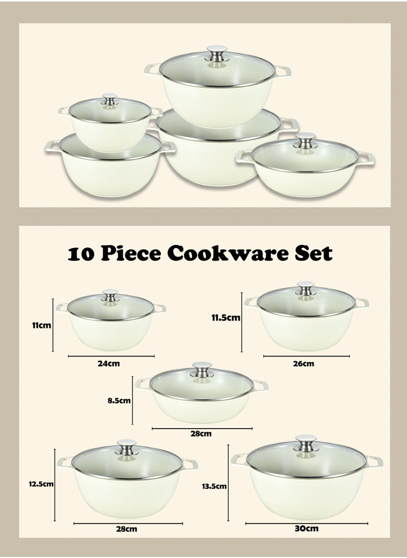 X spring 10-piece Granite Non-stick Cookware Set, 100% PFOA/PFO Free, 24/26/28/30cm Deep Stockpot + 28cm Shallow Stockpot, Scald-proof Handle and Tempered Glass Lid, Multi-person Cooking Kitchenware (White)  - Image 4