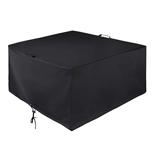 Unicook Square Fire Pit Cover 38 Inch, Heavy Duty Waterproof Fire Table Cover, Outdoor Firepit Protector with Drawstring and Handles, All Weather Protection, Black - Image 1
