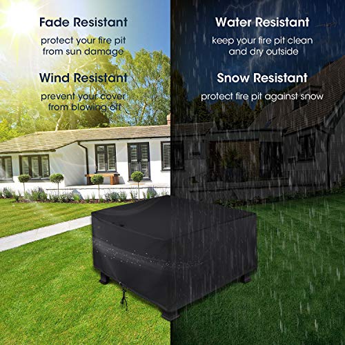 Unicook Square Fire Pit Cover 38 Inch, Heavy Duty Waterproof Fire Table Cover, Outdoor Firepit Protector with Drawstring and Handles, All Weather Protection, Black - Image 4