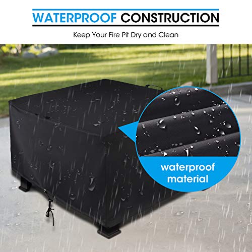 Unicook Square Fire Pit Cover 38 Inch, Heavy Duty Waterproof Fire Table Cover, Outdoor Firepit Protector with Drawstring and Handles, All Weather Protection, Black - Image 3