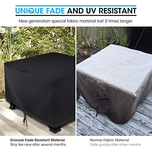 Unicook Square Fire Pit Cover 38 Inch, Heavy Duty Waterproof Fire Table Cover, Outdoor Firepit Protector with Drawstring and Handles, All Weather Protection, Black - Image 2