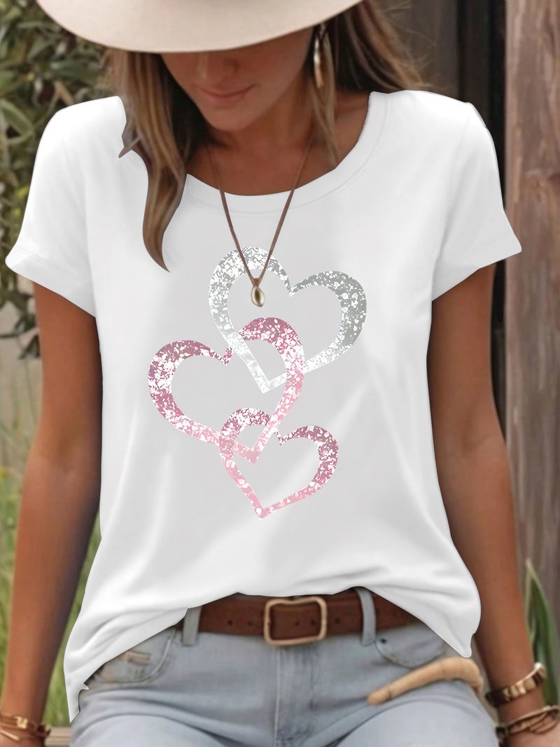 Round Neck Short Sleeve T-Shirt Love Printing Comfortable T-Shirt Sale - Image 4