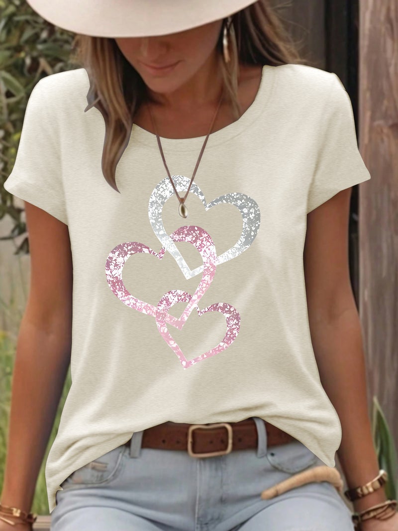 Round Neck Short Sleeve T-Shirt Love Printing Comfortable T-Shirt Sale - Image 1