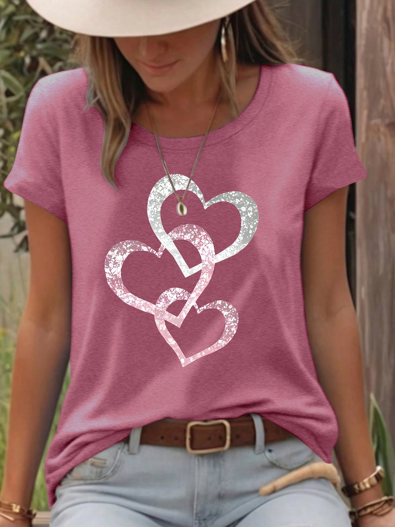Round Neck Short Sleeve T-Shirt Love Printing Comfortable T-Shirt Sale - Image 3