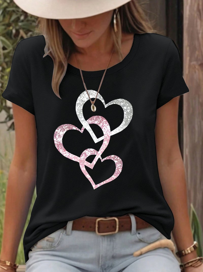 Round Neck Short Sleeve T-Shirt Love Printing Comfortable T-Shirt Sale - Image 2