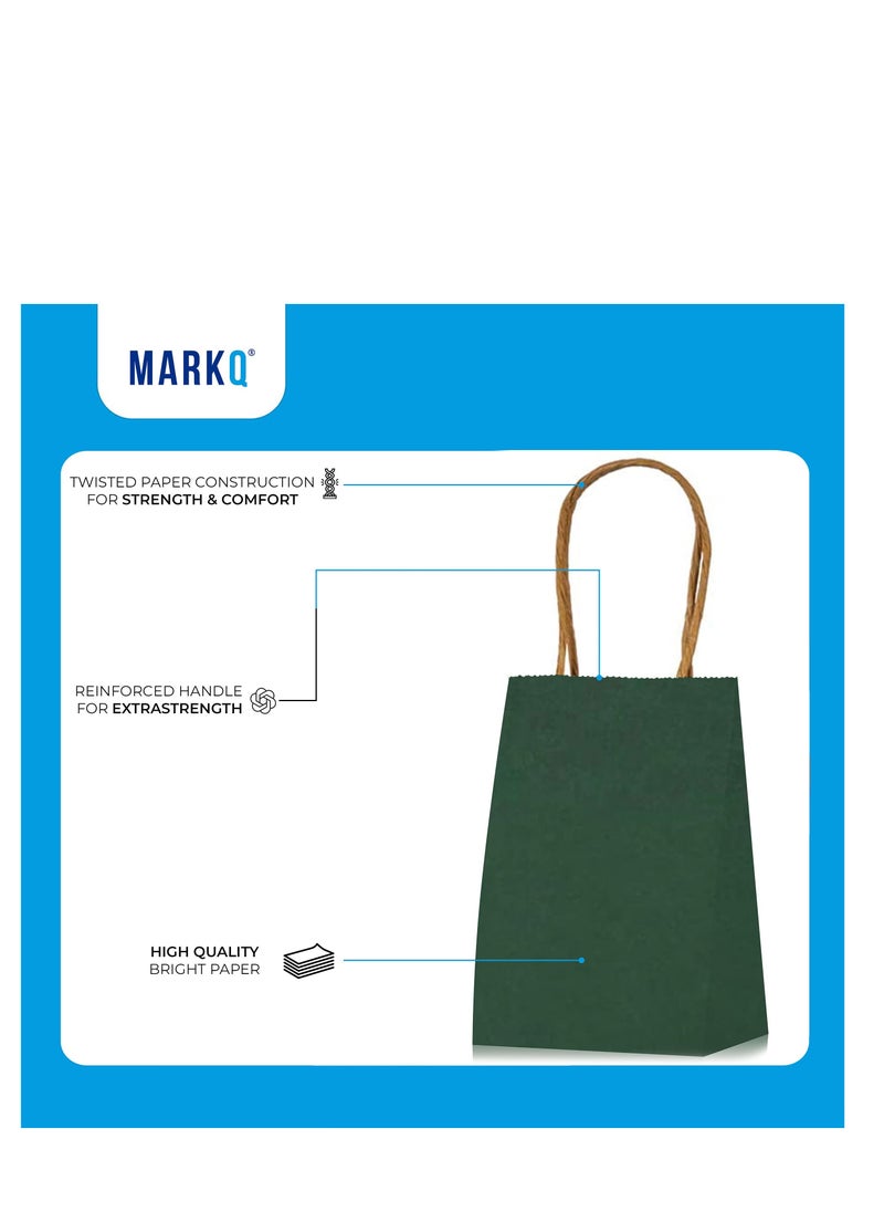 MARKQ Dark Green Paper bags with handles 15 x 11 x 6 cm Small Kraft Gift bags for Birthday Party Favors Weddings Merchandise Goodies Baby Shower 24 Bags  - Image 5