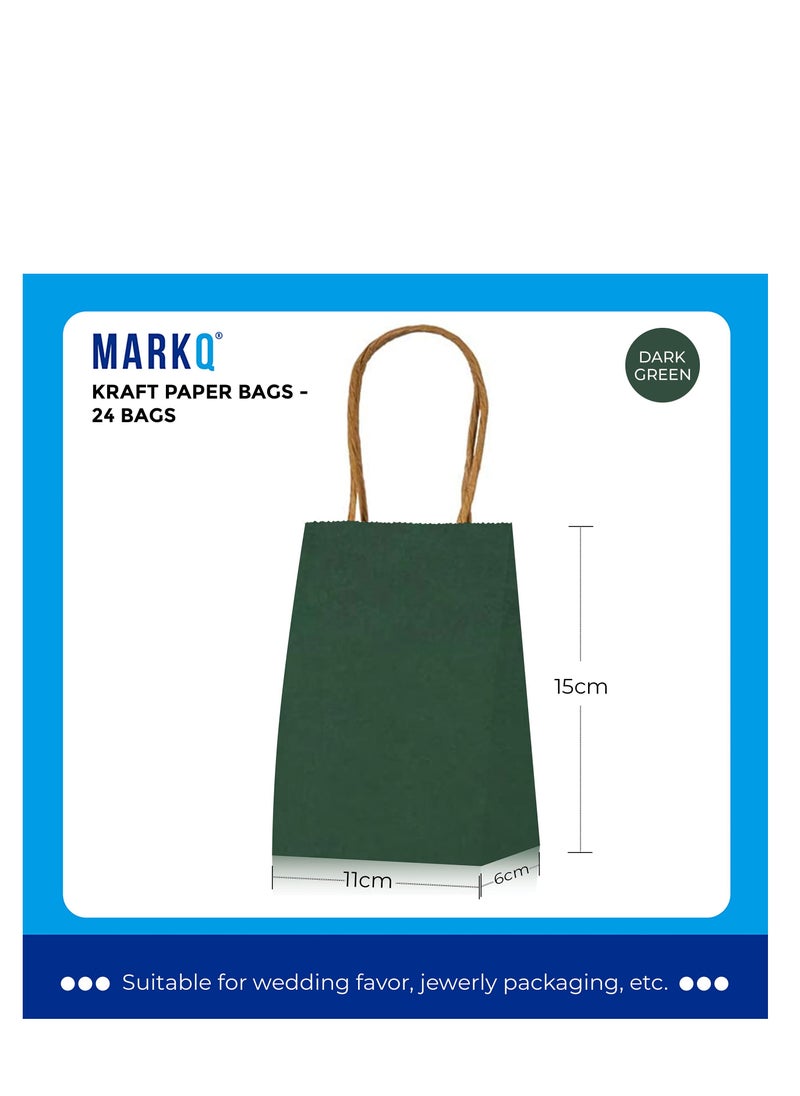 MARKQ Dark Green Paper bags with handles 15 x 11 x 6 cm Small Kraft Gift bags for Birthday Party Favors Weddings Merchandise Goodies Baby Shower 24 Bags  - Image 4