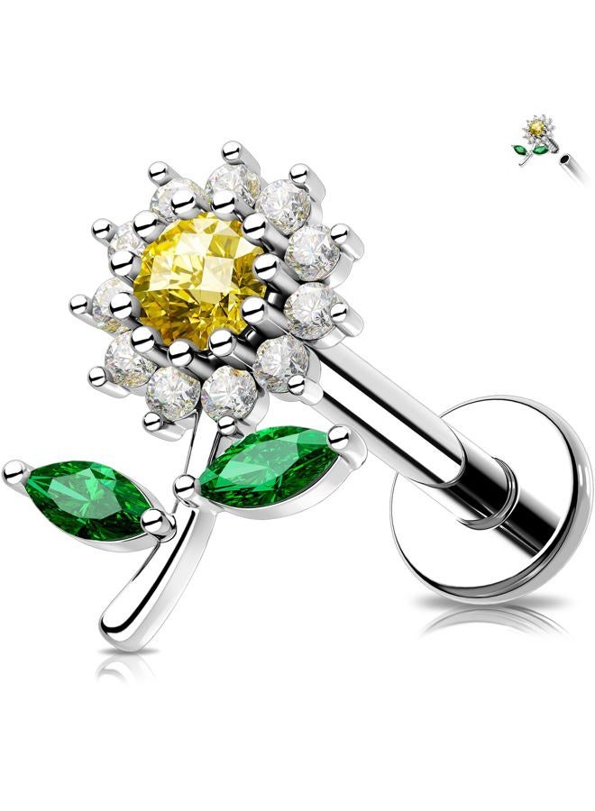 Melighting MeIighting Flower Flat Back Earring Internally Threaded 16G Cartilage Earring Clear CZ 8 mm Helix Earring Helix Stud Stainless Steel 316L Helix Piercing, 16G8mm, Stainless Steel, cubic zirconia - Image 1