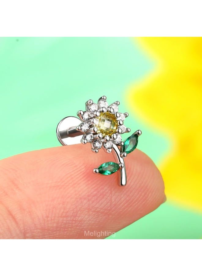 Melighting MeIighting Flower Flat Back Earring Internally Threaded 16G Cartilage Earring Clear CZ 8 mm Helix Earring Helix Stud Stainless Steel 316L Helix Piercing, 16G8mm, Stainless Steel, cubic zirconia - Image 2