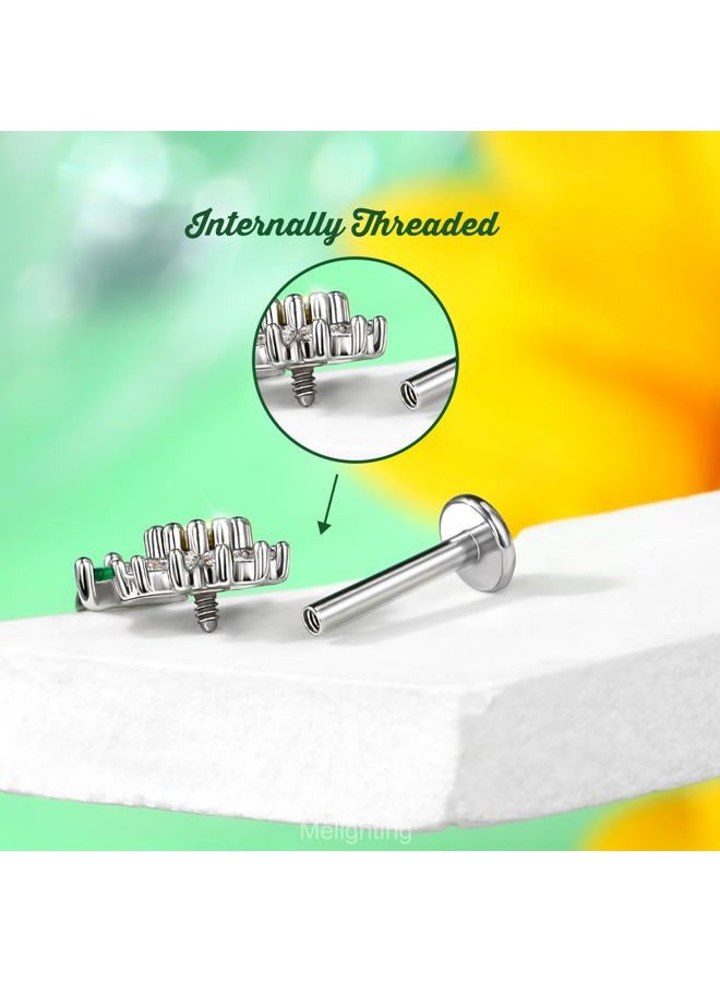 Melighting MeIighting Flower Flat Back Earring Internally Threaded 16G Cartilage Earring Clear CZ 8 mm Helix Earring Helix Stud Stainless Steel 316L Helix Piercing, 16G8mm, Stainless Steel, cubic zirconia - Image 4